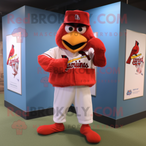 Red Tandoori Chicken mascot costume character dressed with a Baseball Tee and Earrings