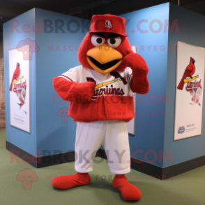 Red Tandoori Chicken mascot costume character dressed with a Baseball Tee and Earrings