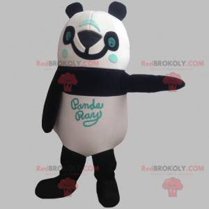 Black white and blue panda mascot smiling - Redbrokoly.com