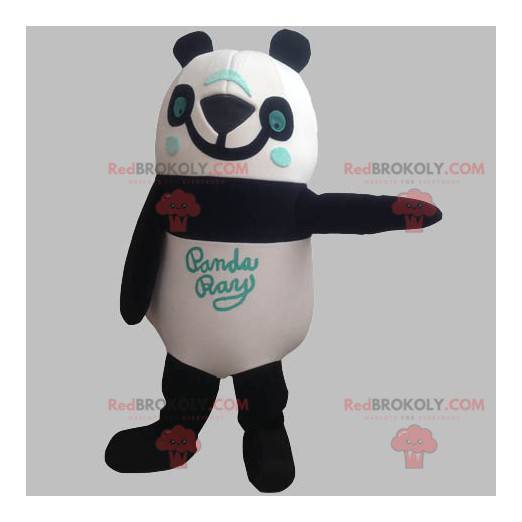 Black white and blue panda mascot smiling - Redbrokoly.com