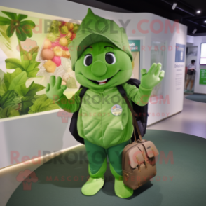 Olive Cabbage Leaf mascot costume character dressed with a Rash Guard and Handbags