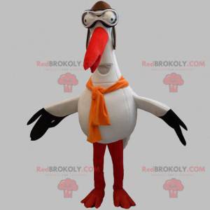 Kæmpe stork maskot hvid sort og orange - Redbrokoly.com