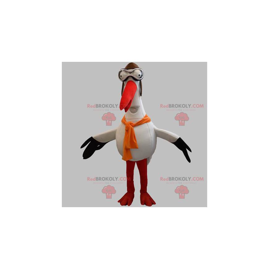 Kæmpe stork maskot hvid sort og orange - Redbrokoly.com