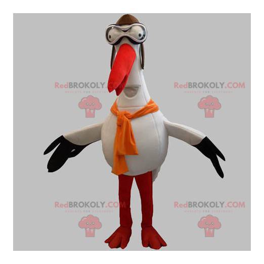 Mascotte de cigogne géante blanche noire et orange -