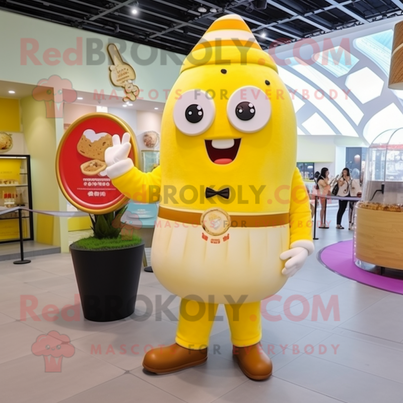 Yellow Ice Cream mascot costume character dressed with a Trousers and Watches