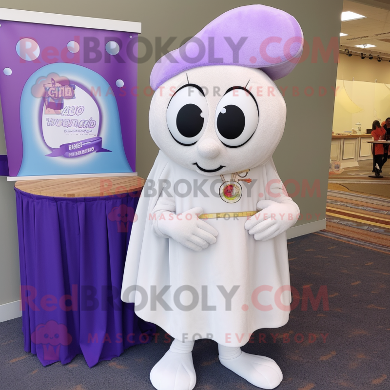 Lavender Clam Chowder mascot costume character dressed with a Blouse and Rings