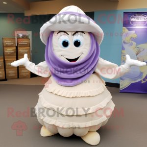 Lavender Clam Chowder mascot costume character dressed with a Blouse and Rings
