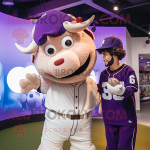 Purple Beef Stroganoff mascot costume character dressed with a Baseball Tee and Watches