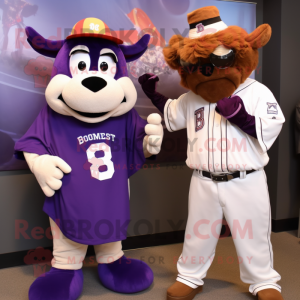 Purple Beef Stroganoff mascot costume character dressed with a Baseball Tee and Watches