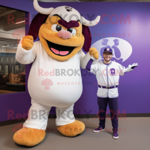 Purple Beef Stroganoff mascot costume character dressed with a Baseball Tee and Watches