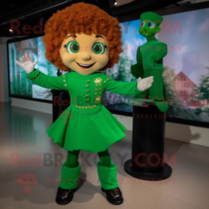 Green Irish Dancer mascot costume character dressed with a Bodysuit and Pocket squares