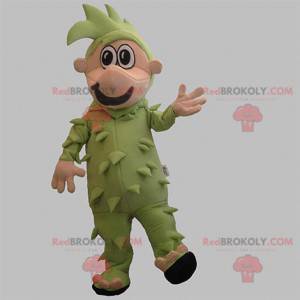 Mascote do boneco de neve vestido de verde com cabelo verde -