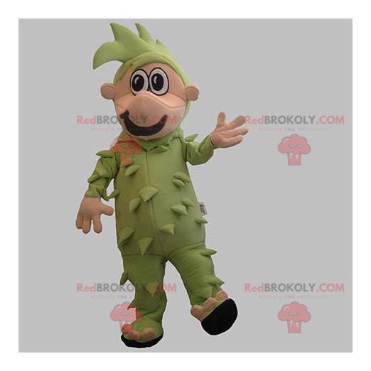 Mascote do boneco de neve vestido de verde com cabelo verde -