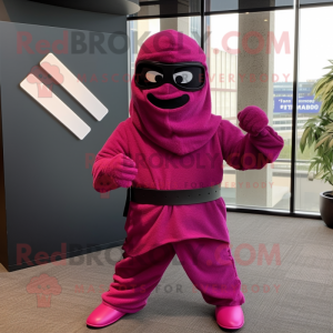 Magenta Ninja mascot costume character dressed with a Wrap Dress and Sunglasses