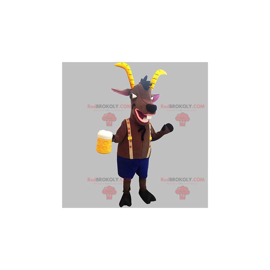 Brun ibex-maskot med gule horn - Redbrokoly.com