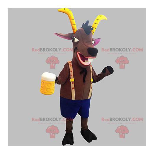 Mascota de cabra montés marrón con cuernos amarillos -