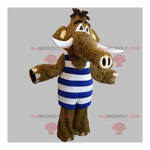 Maskot hnědý mamut s pruhovaným oblečením - Redbrokoly.com