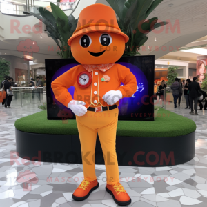 Orange Mandarin mascot costume character dressed with a Dress Pants and Bracelet watches