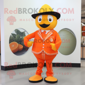 Orange Mandarin mascot costume character dressed with a Dress Pants and Bracelet watches