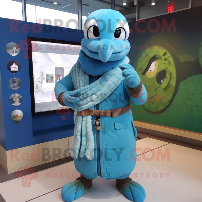 Cyan Snake mascot costume character dressed with a Parka and Bracelets Cyan Snake mascot costume character dressed with a Parka and Bracelets