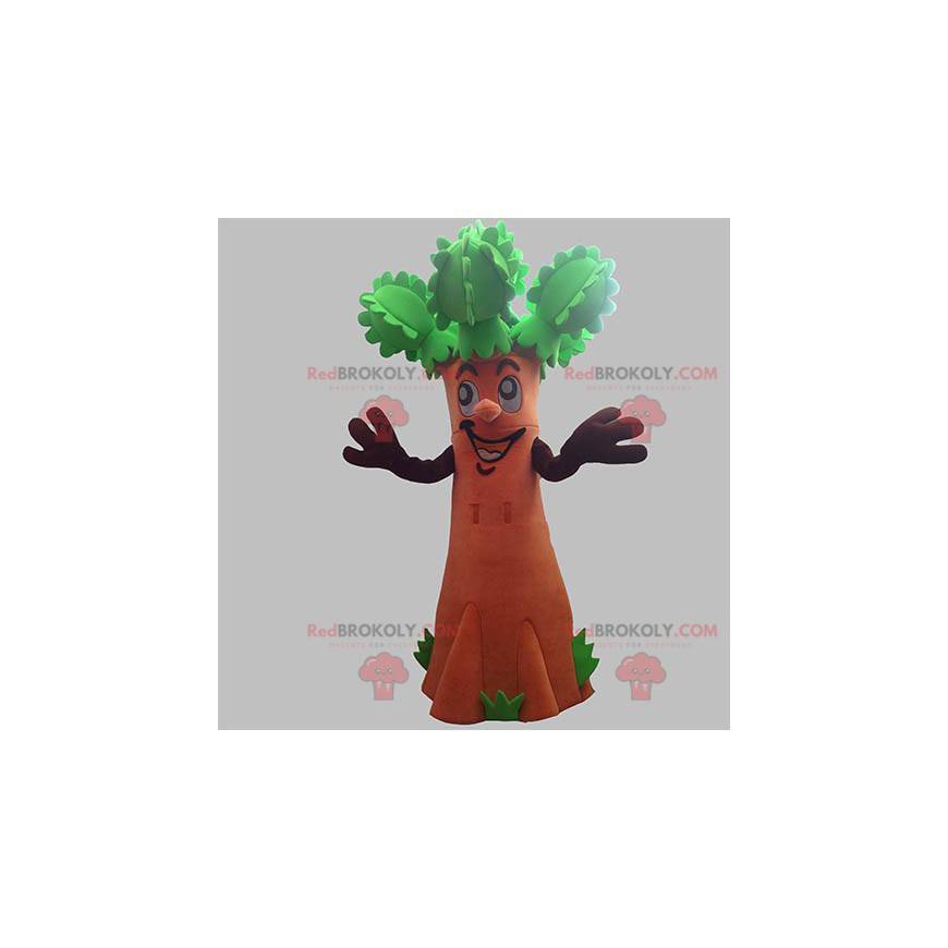 Mascot gigante árbol marrón y verde. Mascota de arbusto -
