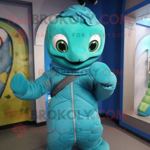 Cyan Snake maskot kostume...