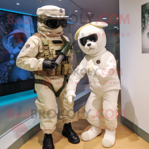 White Special Air Service mascot costume character dressed with a Romper and Watches