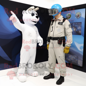 White Special Air Service mascot costume character dressed with a Romper and Watches