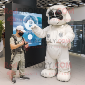 White Special Air Service mascot costume character dressed with a Romper and Watches