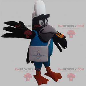 Black bird crow magpie mascot in delivery outfit -