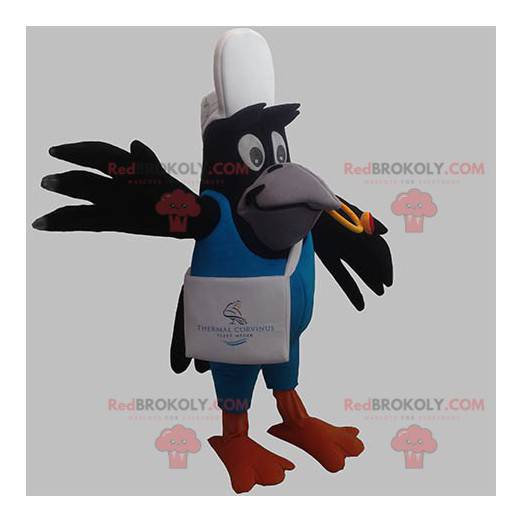 Mascotte di gazza corvo uccello nero in abito di consegna -