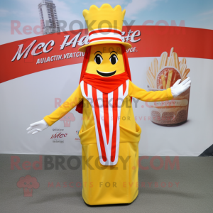 nan French Fries mascot costume character dressed with a Midi Dress and Hat pins