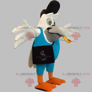 Giant white bird mascot in postman outfit - Redbrokoly.com