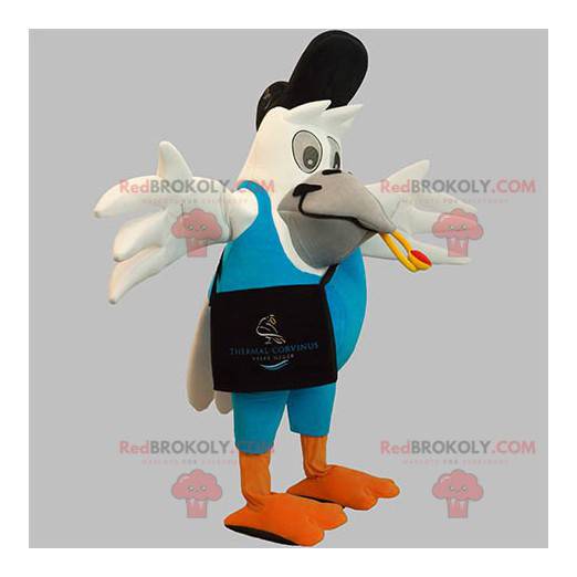 Reusachtige witte vogel mascotte in postbode outfit -