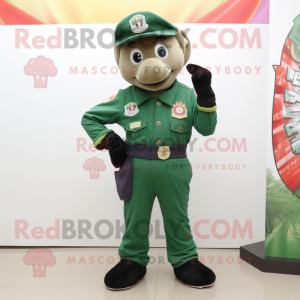 Forest Green Fire Fighter mascot costume character dressed with a Flare Jeans and Pocket squares