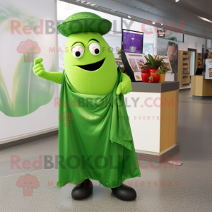 Green Pepper mascot costume character dressed with a Maxi Skirt and Pocket squares