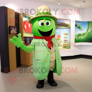 Green Pepper mascot costume character dressed with a Maxi Skirt and Pocket squares