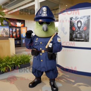 Navy Grenade mascot costume character dressed with a Cover-up and Hat pins