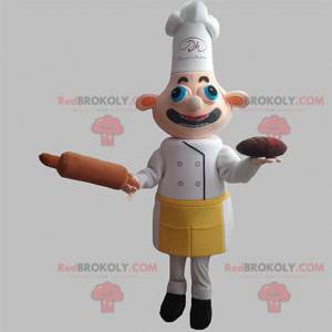 Mascotte de chef cuisinier avec un tablier et une toque -