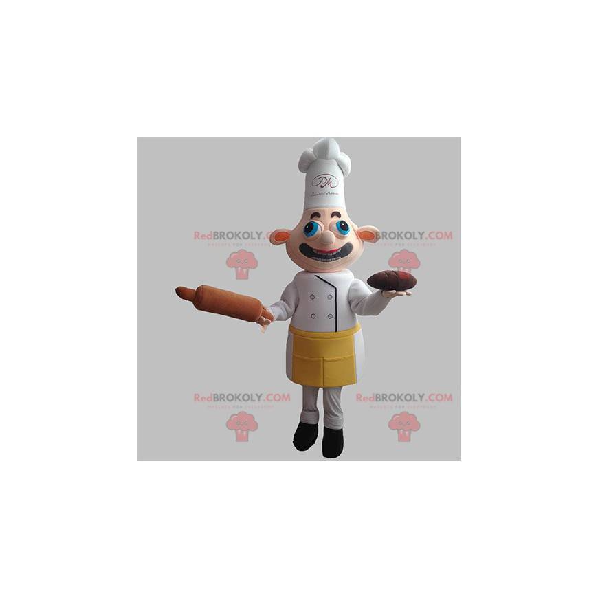 Mascotte de chef cuisinier avec un tablier et une toque -