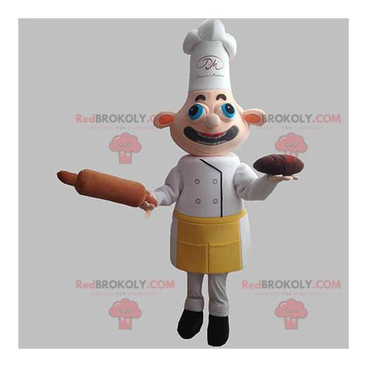 Mascotte de chef cuisinier avec un tablier et une toque -