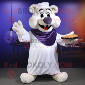 White Moussaka mascot costume character dressed with a V-Neck Tee and Mittens