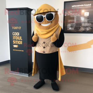 Gold Attorney mascot costume character dressed with a Tank Top and Shawl pins