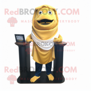 Gold Attorney mascot costume character dressed with a Tank Top and Shawl pins