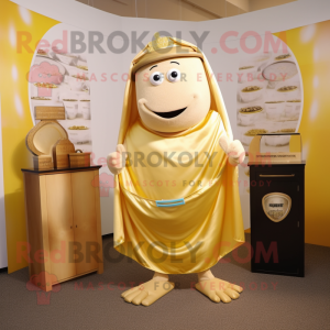 Gold Attorney mascot costume character dressed with a Tank Top and Shawl pins