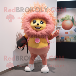 Peach Porcupine mascot costume character dressed with a Skinny Jeans and Clutch bags