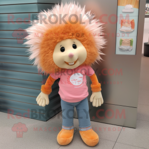 Peach Porcupine mascot costume character dressed with a Skinny Jeans and Clutch bags