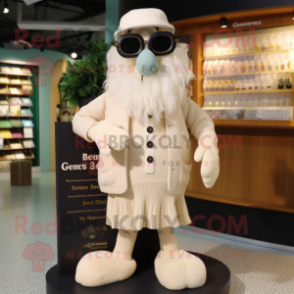 Cream Guinness mascot costume character dressed with a Cardigan and Eyeglasses