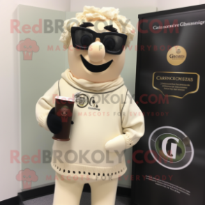Cream Guinness mascot costume character dressed with a Cardigan and Eyeglasses