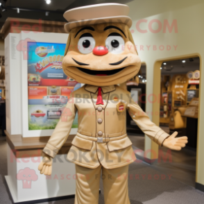 Tan Pho mascot costume character dressed with a Sheath Dress and Lapel pins